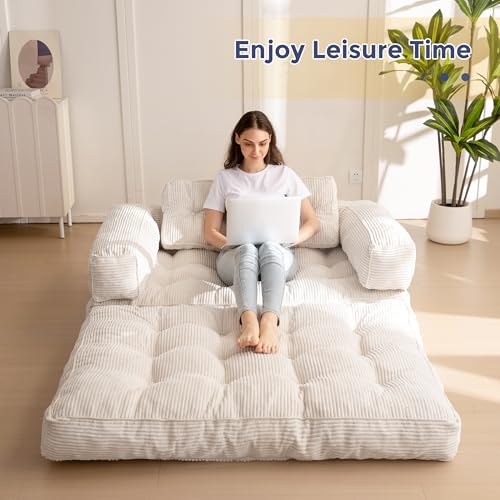 MAXYOYO Folding Sofa Bed, L-Shaped Convertible Sofa Bed with Armrest Foldable Sleeper Couch with Pillow