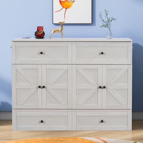Harper & Bright Designs Full Size Murphy Bed Cabinet Wall Bed Chest with USB