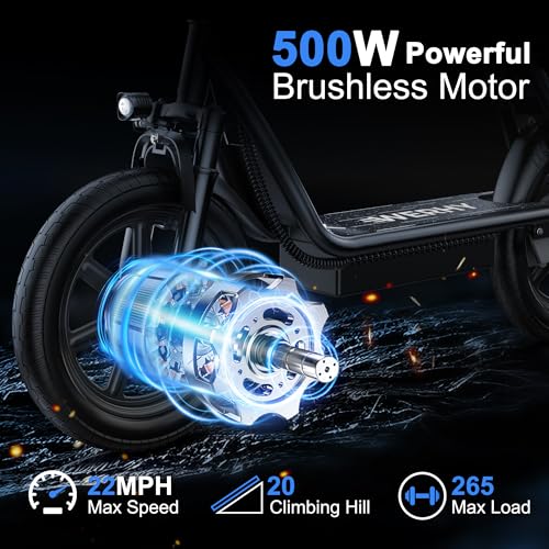 Electric Scooter with Seat, 500W Motor, 14'' Tires, Top Speed 22 mph, Max 27/49 Miles Ranges, Foldable E-Scooter with Suspension