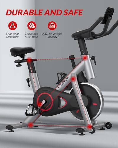 Exercise Bike, UTRYUP Stationary Bike for Home, Brake Pad Indoor Cycling Bike with Thickened Steel Tube, Silent Belt Drive, Heavy Flywheel