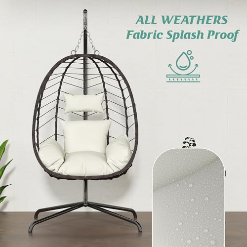 Hanging Egg Chair with Stand, Swinging Egg Chair Outdoor Indoor, Hanging Basket Chair with Cushion