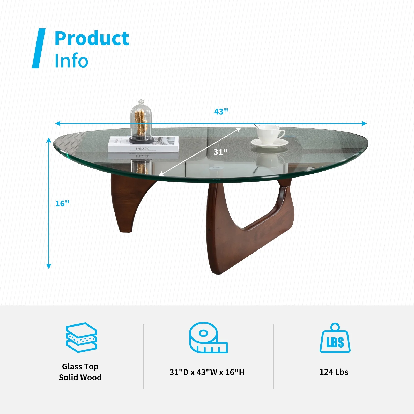 Mjkone Noguchi Triangle Glass Coffee Table