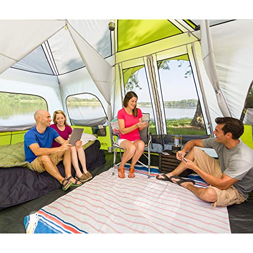 CORE Instant Cabin Tents | 6 Person / 9 Person / 10 Person / 12 Person Family Cabin Multi Room Pop Up Tents Car Camping | Included Storage Pockets