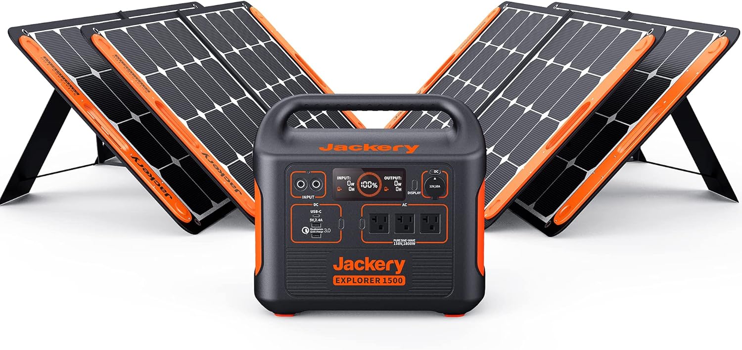 Jackery Solar Generator 1500, 1800W Generator Explorer 1500 and SolarSaga 100W with 3x110V/1800W AC Outlets