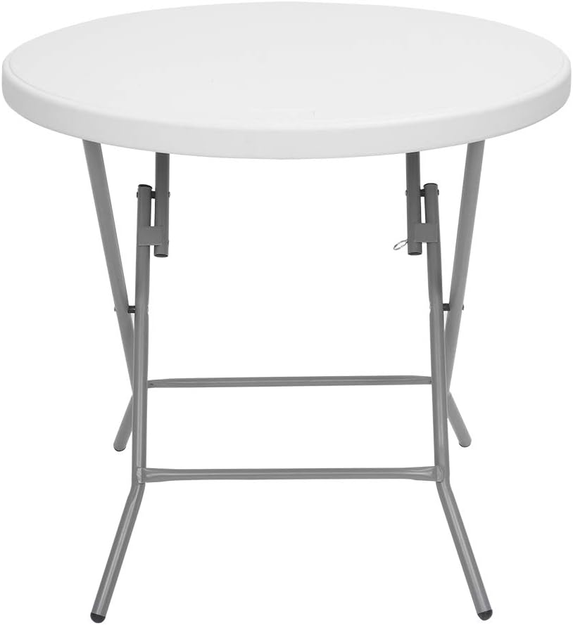 VINGLI 48 Round Bi-Folding Commercial Table, 4 Feet Portable Plastic Dining Card Table for Kitchen or Outdoor Party Wedding Event, White Granite