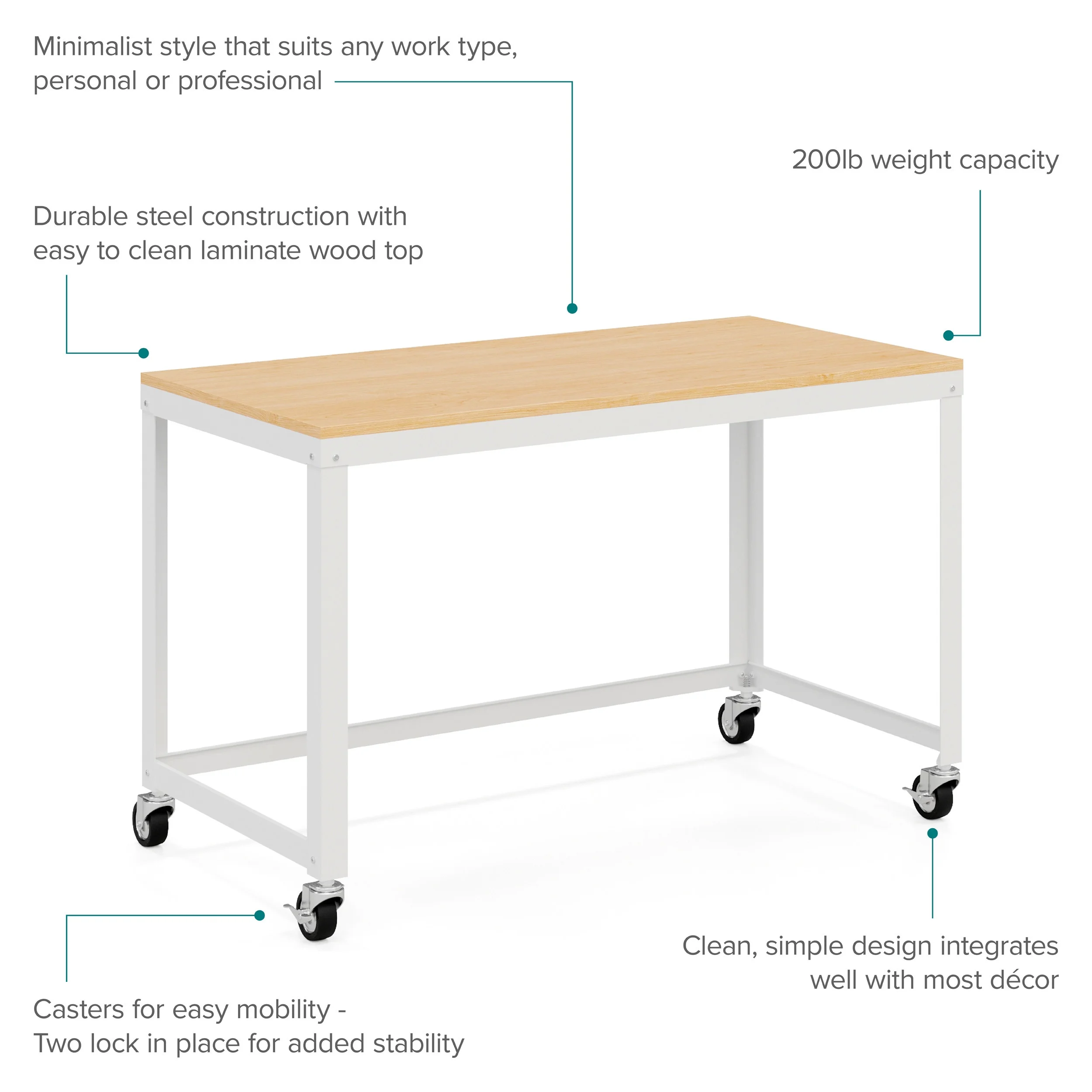 Space Solutions Ready-to-assemble 48-inch Wide Mobile Metal Desk with Laminate Top, White/Maple - Radiant Selections