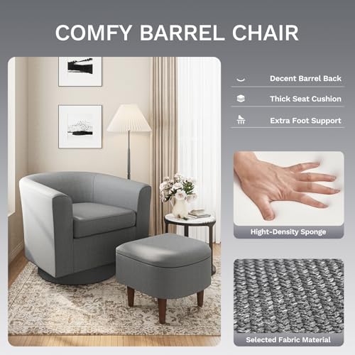 COLAMY Upholstered Swivel Barrel Accent Chair with Ottoman