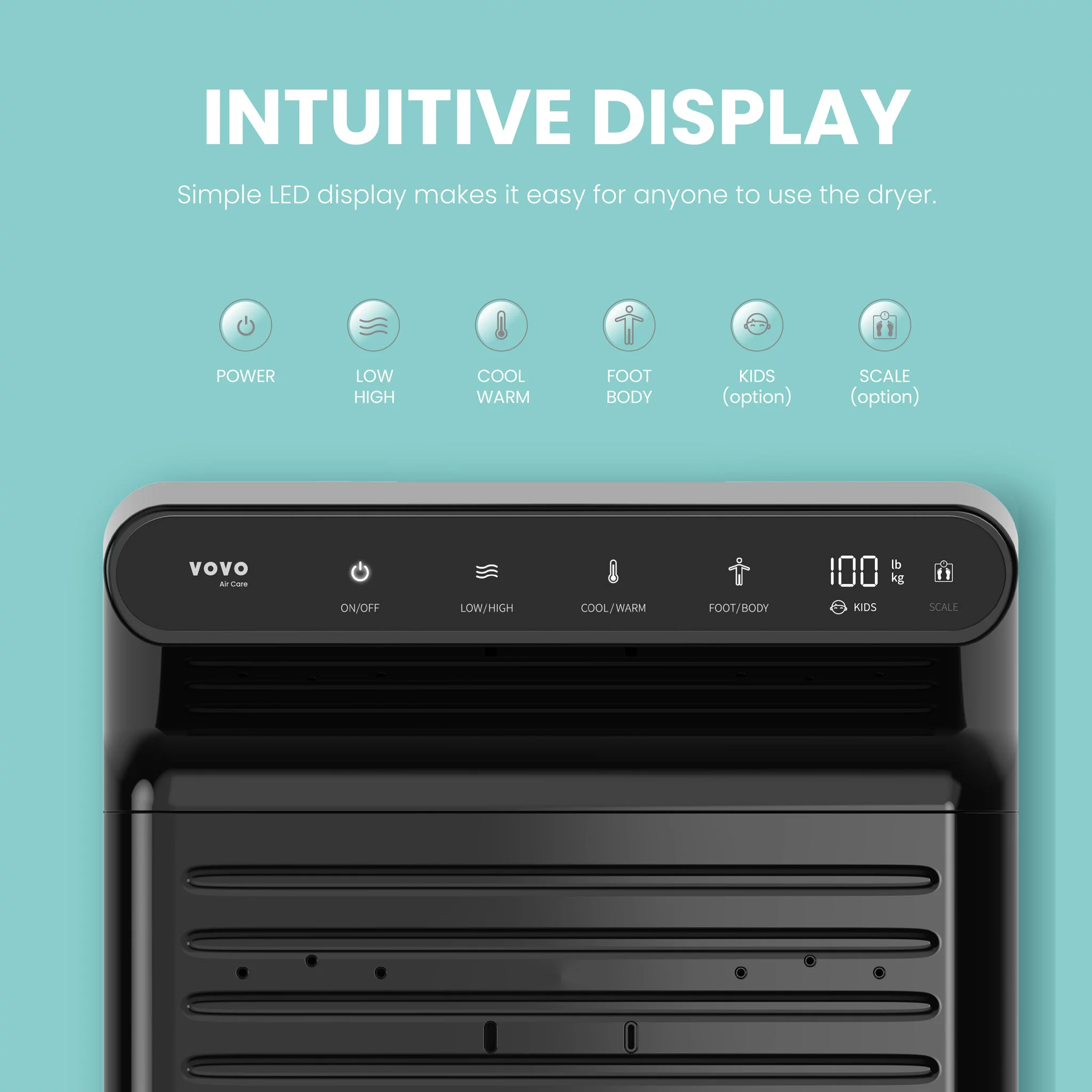 VOVO STYLEMENT BD-7700B Body & Foot Dryer, Made in Korea, Temperature & Wind Volume Controlled Dryer with Intuitive Display
