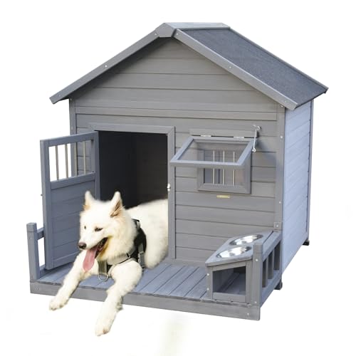 Outdoor Wooden Dog House,Waterproof Kennel with Deck and Sloped Roof,High Stability Pet Dog Cage for Small/Medium Puppy