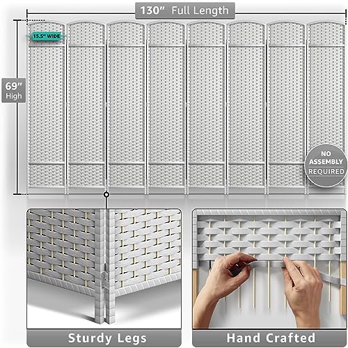 Sorbus 8-Panel Black Room Divider with Double Hinged Panels, 6 ft Tall Folding Privacy Screen