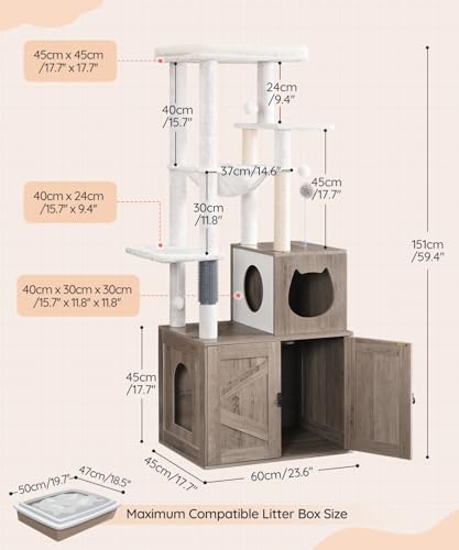 HOOBRO Cat Tree with Litter Box Enclosure, Tall Cat Tower for Indoor Cats, All-in-One Modern Cat Condo, Hidden Litter Box Enclosure Furniture