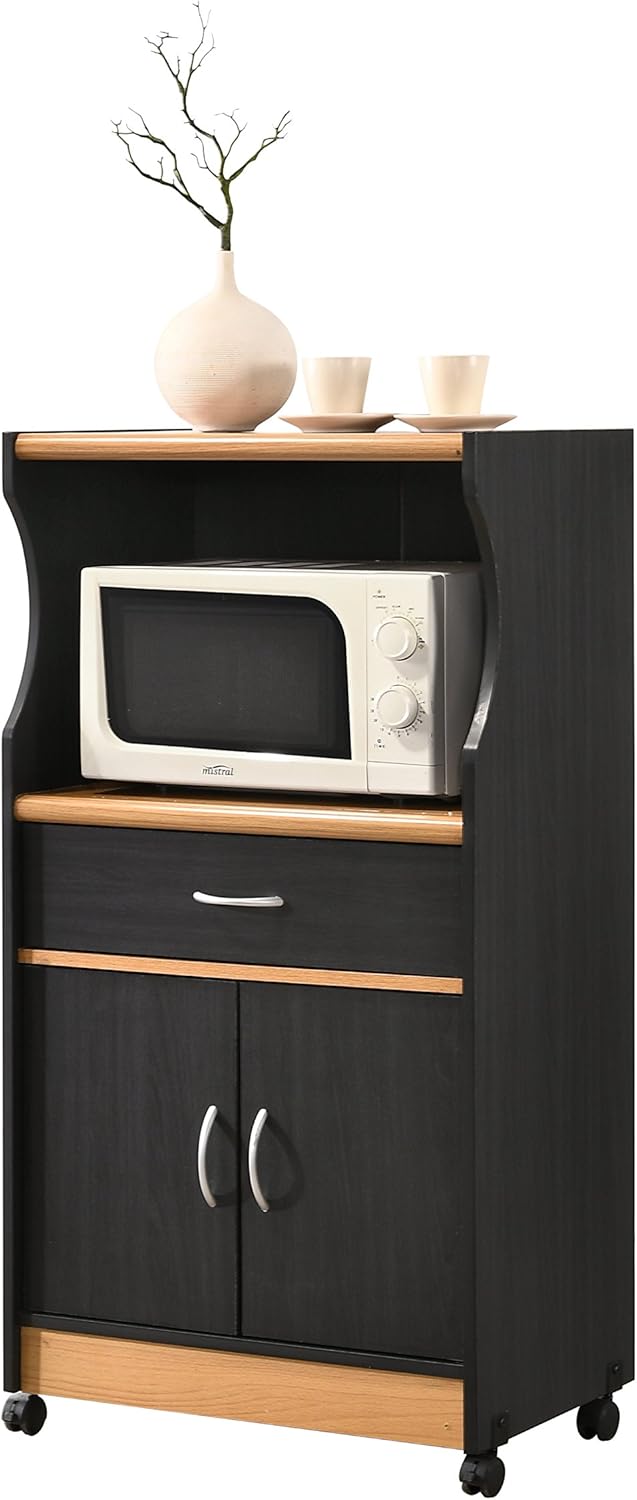 HODEDAH IMPORT Microwave Cart with One Drawer Kitchen Cabinet, WHITE