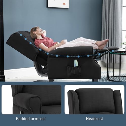 HOMCOM Vibration Massage Recliner Chair for Living Room with Heat, Wingback Single Sofa, Modern Suede Fabric Push Back Reclining Chair with Footrest