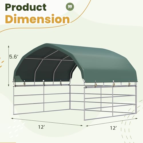 YOLENY Corral Shelter (Green, 12'x12'), Heavy Duty Round Style Canopy, Waterproof and UV Treated Universal Cover