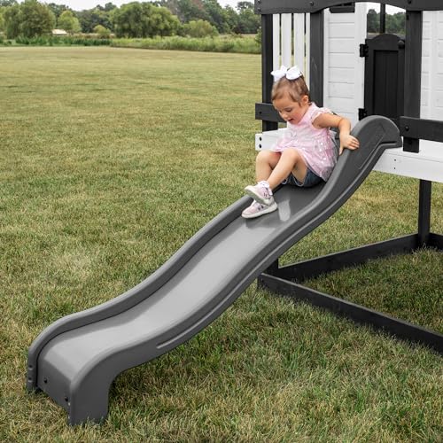 Backyard Discovery Beacon Heights Elevated Cedar Playhouse, Play kitchen, Powered Blender, Working Bell, 6 ft Wave Slide, Wrap-Around Deck