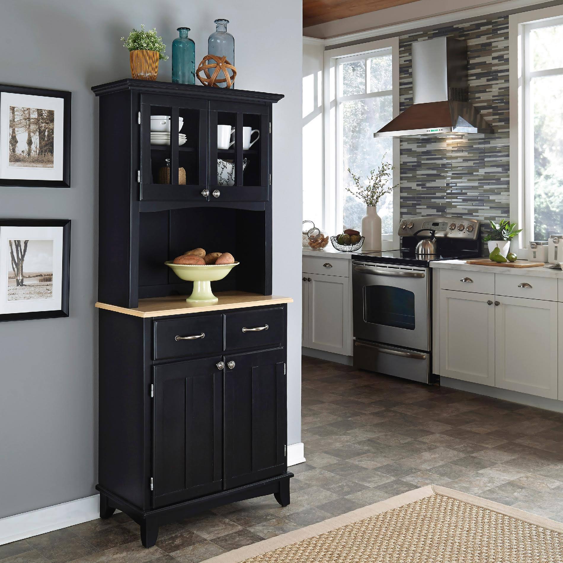 Home Styles Buffet of Buffet with Wood Top and Hutch - Black