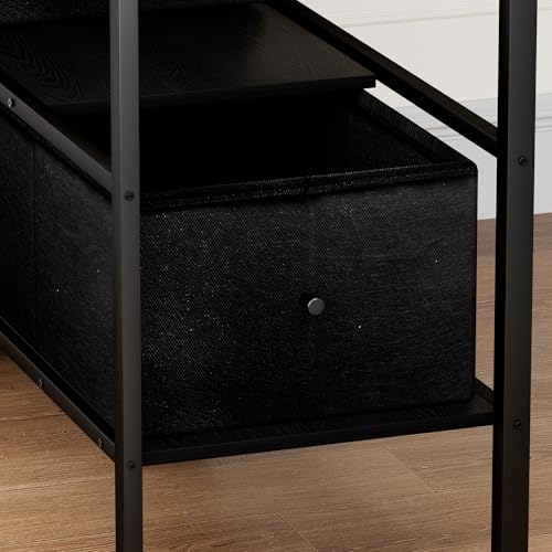 Full Size Loft Bed with L-Shaped Desk, LED Lights and Charging Station, Full Size Loft Bed with Stairs, Wardrobe and 2 Storage Drawers(Black Full)
