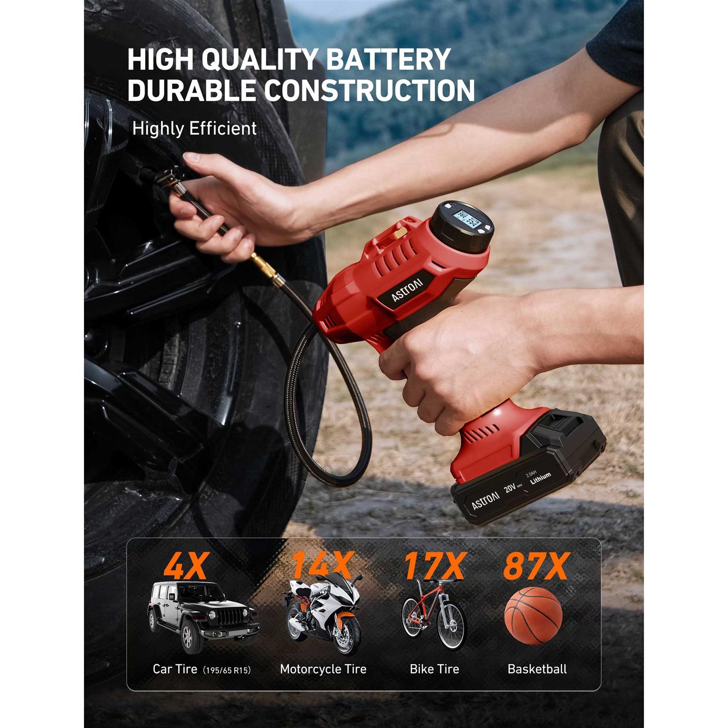 AstroAI Car Auto Tire Inflator 160 PSI Cordless Car Air Pump with 20V Rechargeable Battery - Sports Supplies Online Store
