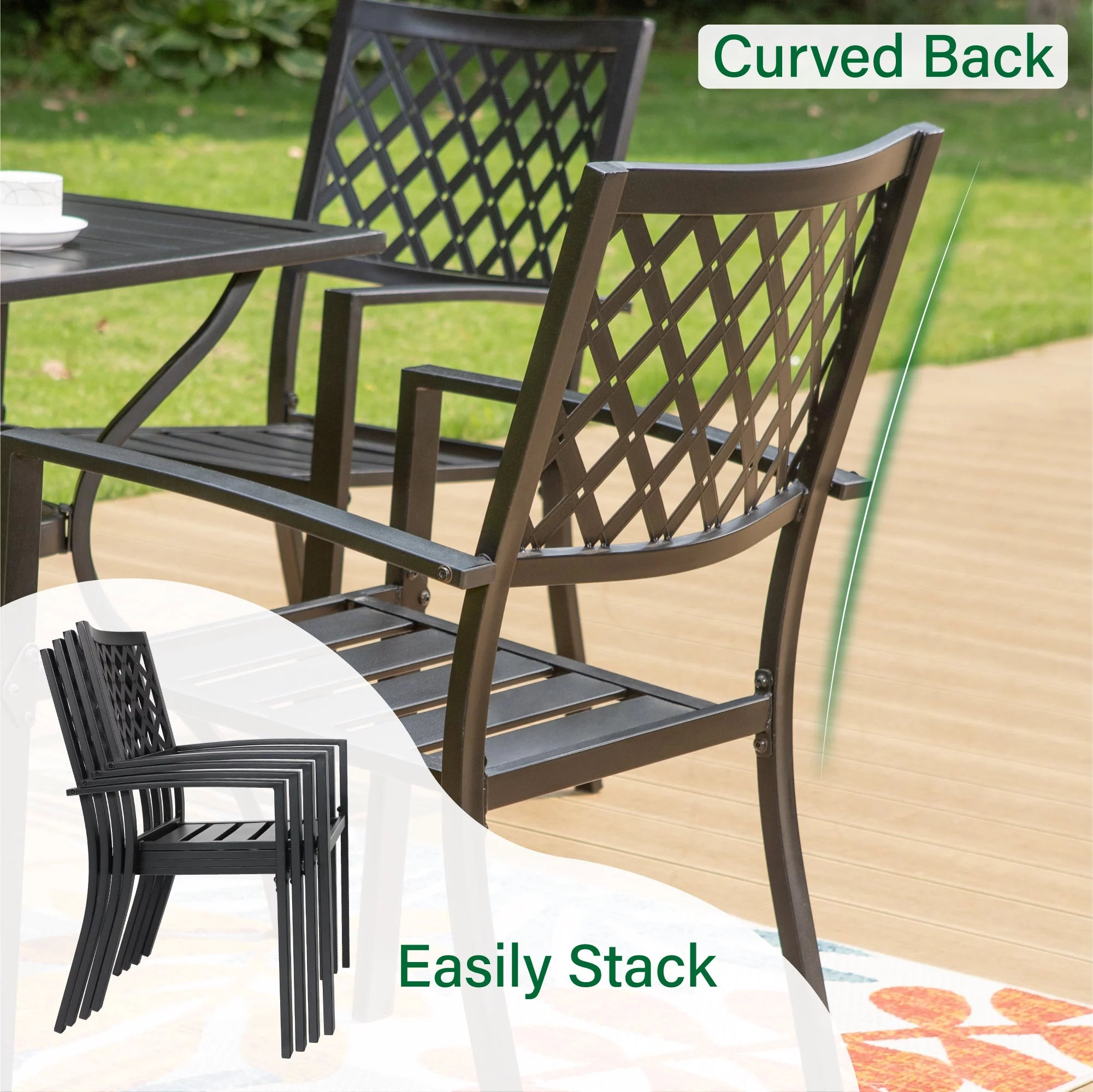 Sophia & William 7 Piece Outdoor Patio Dining Set Metal Furniture Table and Stackable Chairs