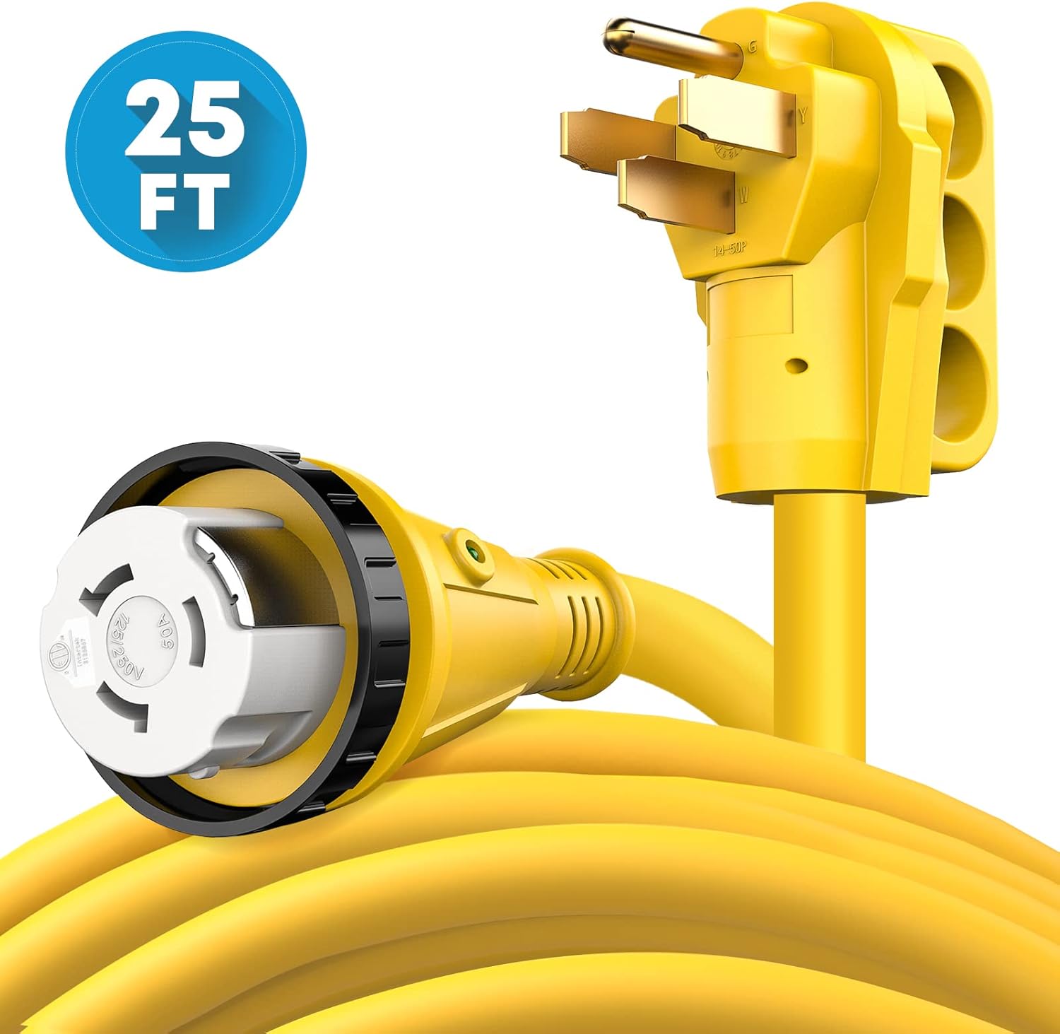 Kohree 50 Amp RV Power Extension Cord 25FT with Grid Handle Heavy Duty, 50M/50F 90 Degree RV Locking Adapter, LED Indicator & 30M/50F Power Adapter
