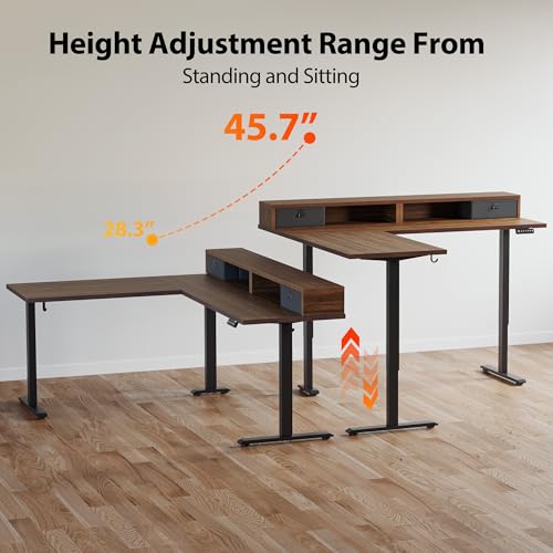 Agilestic L Shaped Electric Standing Desk with 2 Drawers, 63 Inch Ergonomic Adjustable Height Desk with Storage