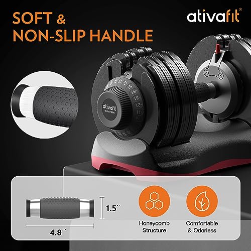 Ativafit 27.5/66/88LBS Pair Adjustable Dumbbell Set with Anti-slip Handle 12 In 1 Quick Dial Adjustment Weights With Safety Locking Button Space