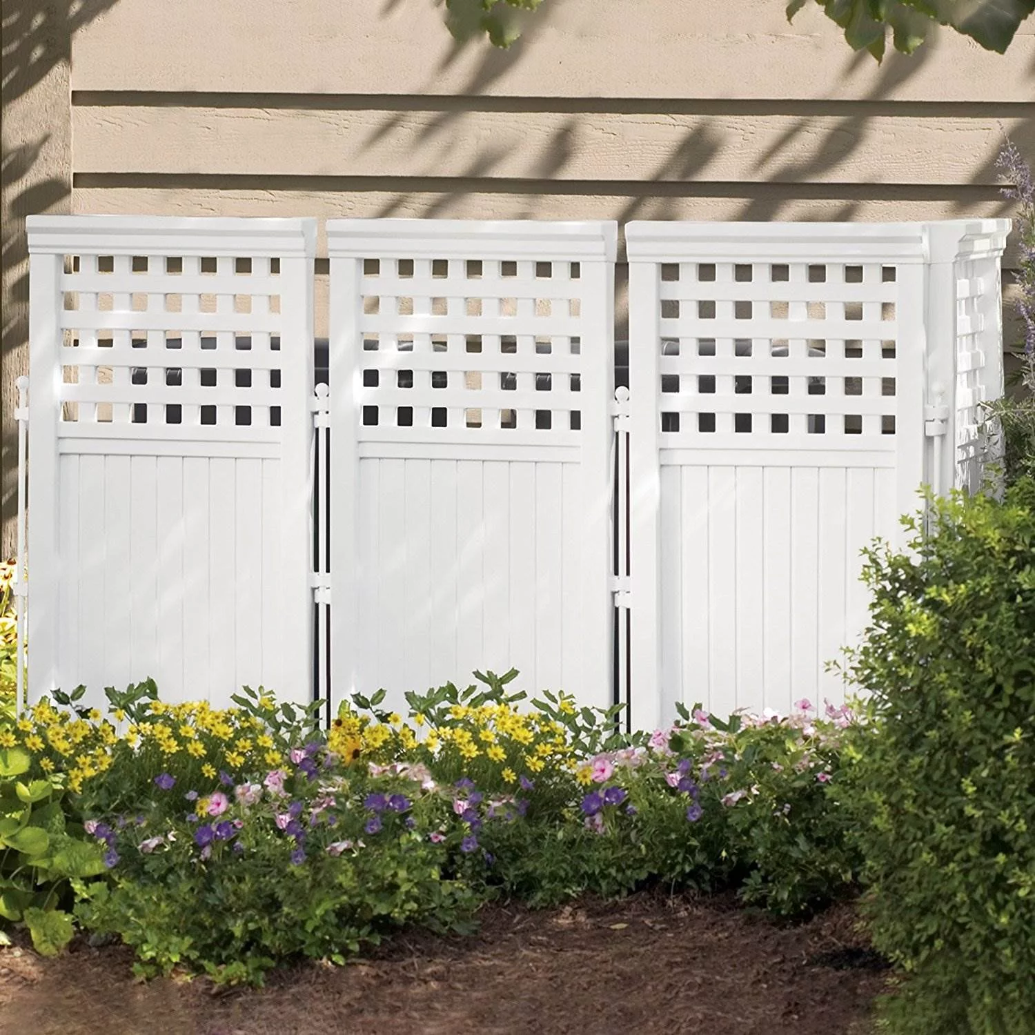 Suncast Outdoor Garden Yard 4 Panel Screen Enclosure Gated Fence, White (3 Pack) - Radiant Selections