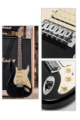 AKLOT Stryde Electric Guitar with Coil-Split: Roasted Maple Neck, Flame Maple Graphic Top, HSS Ceramic Pickups, Beginner Guitar Kit with 10W Amp