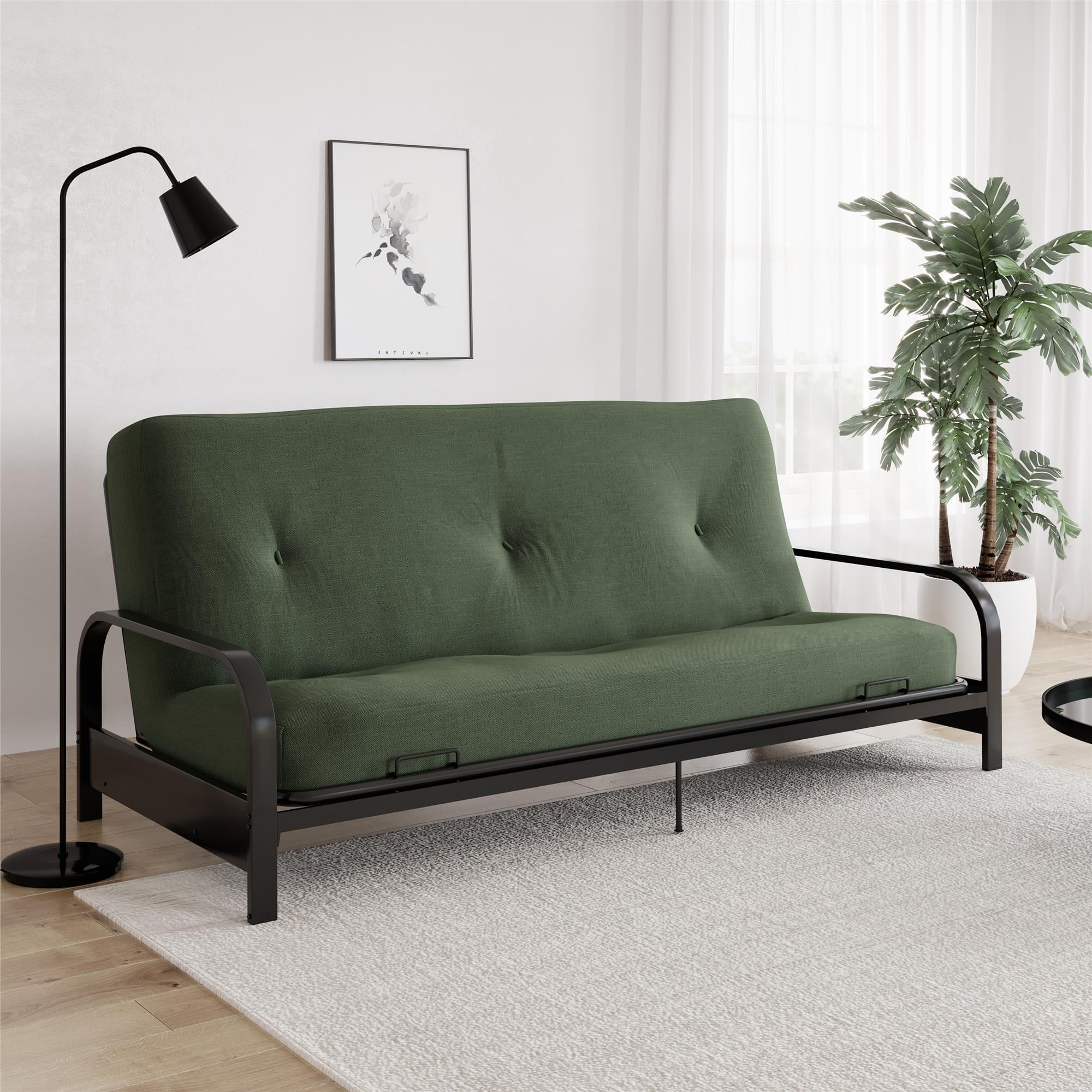 DHP Caden 6 Inch Futon Mattress with Tufted Cover and Recycled Polyester Fill, Full, Army Green