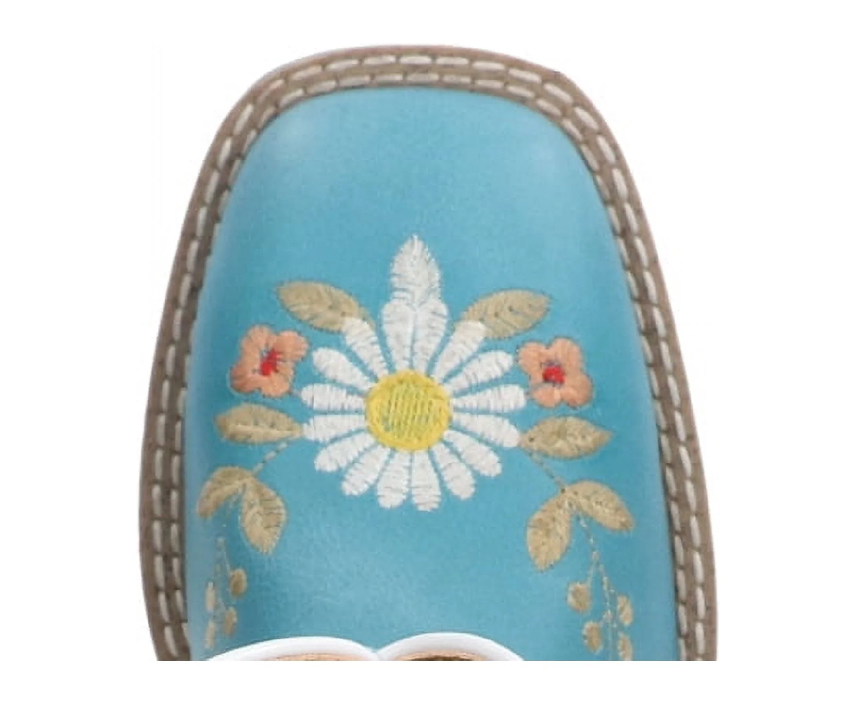 Kid's Desert Flowers Turquoise Leather Western Boot with Embroidery