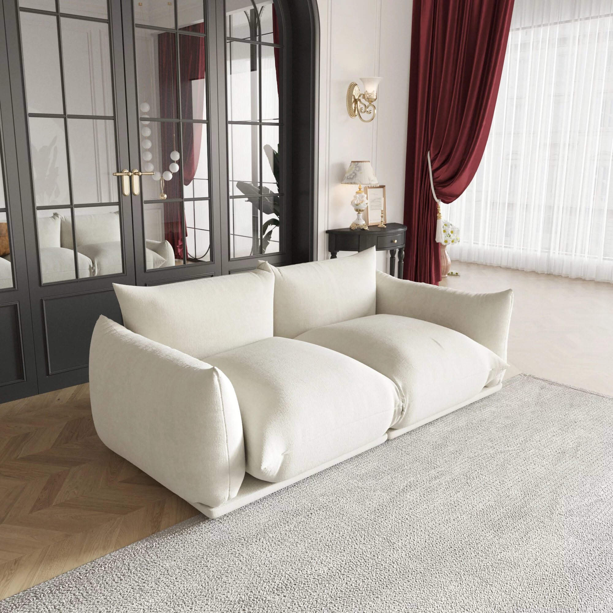 Magic Home Convertible Modular Sectional Sofa Foam Couch Loveseat Sofa Chenille Couch 2-Seat Sofa Sectional Couch for Living Room,Beige