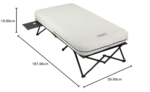 Coleman Queen-Size Airbed Cot Combination, Folding Air Mattress with Steel Frame & Side Table, Battery Pump Included