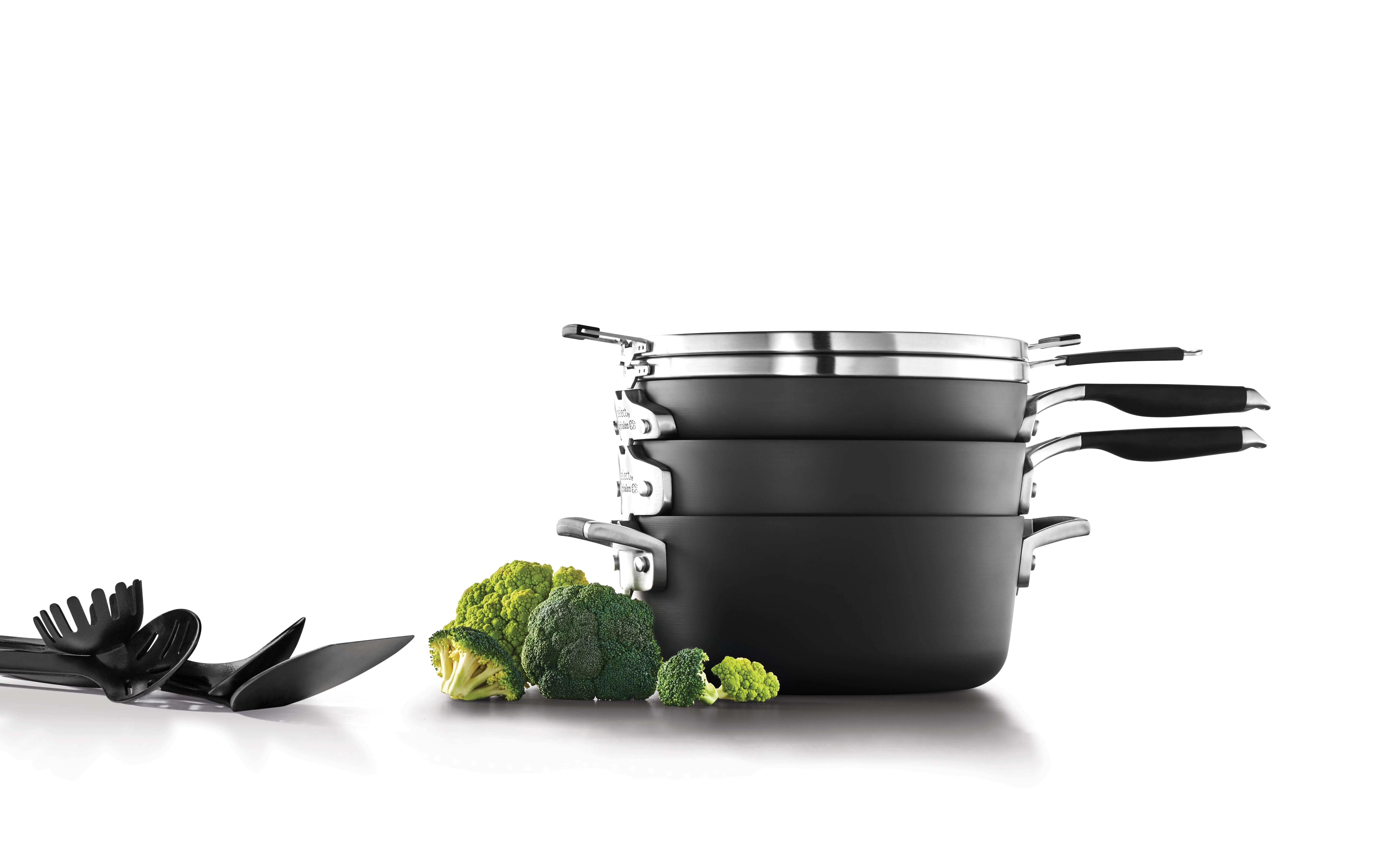 Select by Calphalon Space-Saving Hard Anodized Nonstick Pots and Pans, 14-Piece Cookware and Utensil Set - Curated Treasures Market