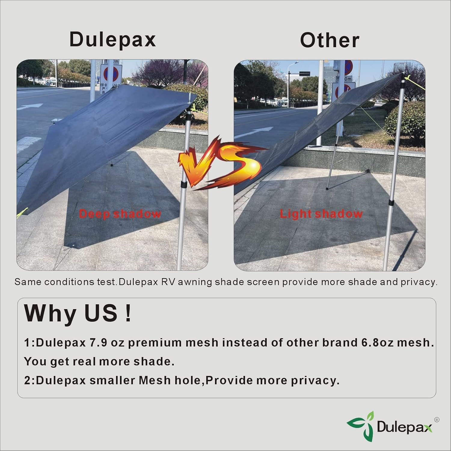 Dulepax RV Awning Shade Screen with Zipper 8'X11'3'' -Second Generation RV Awning Screen Significantly Improves Shadew and Privacy.Universal RV