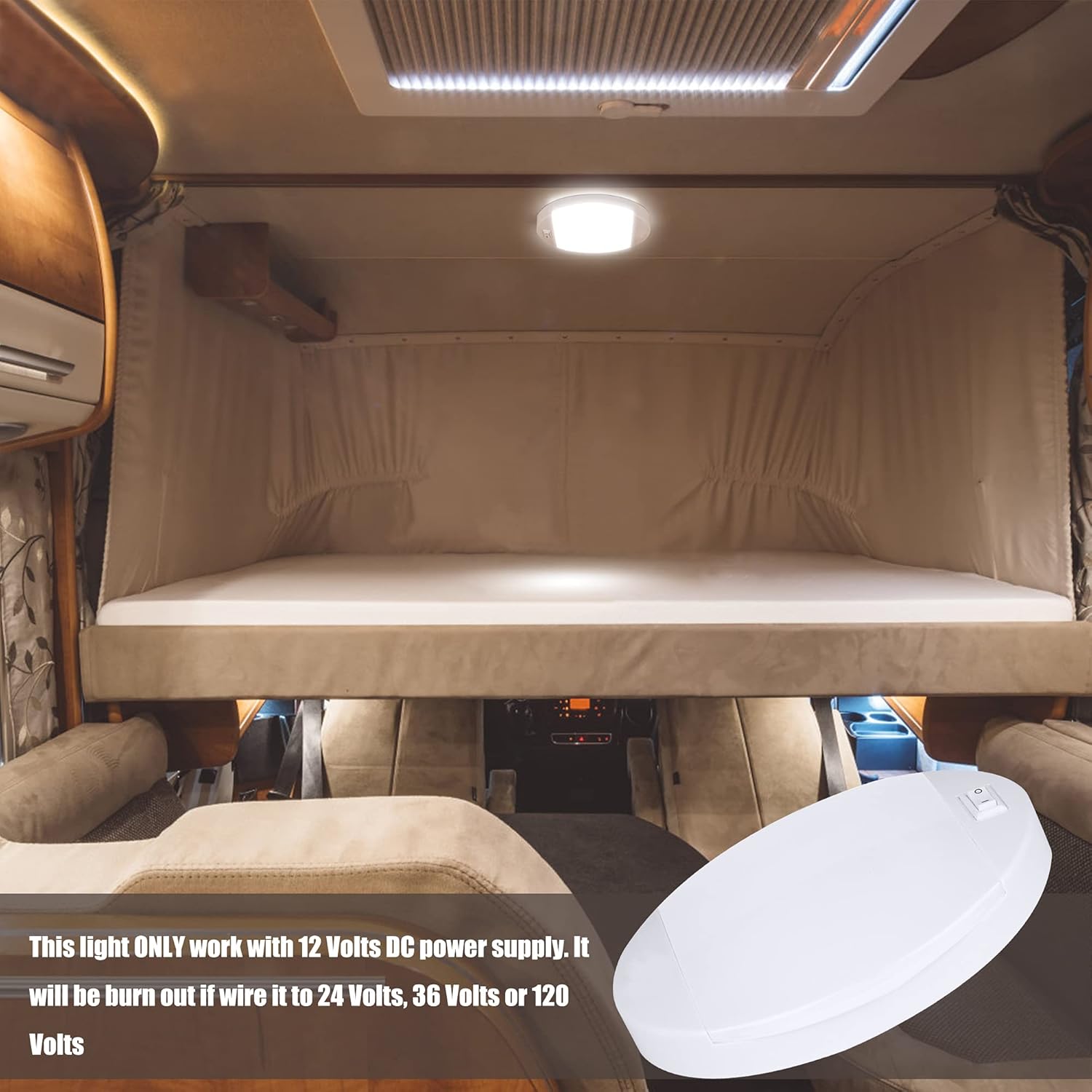 Facon Fashion LED Bright Pancake Light 12 Volt Interior Ceiling Dome Light with On/Off Switch for RV Motorhomes Camper Caravan Trailer Boat (with