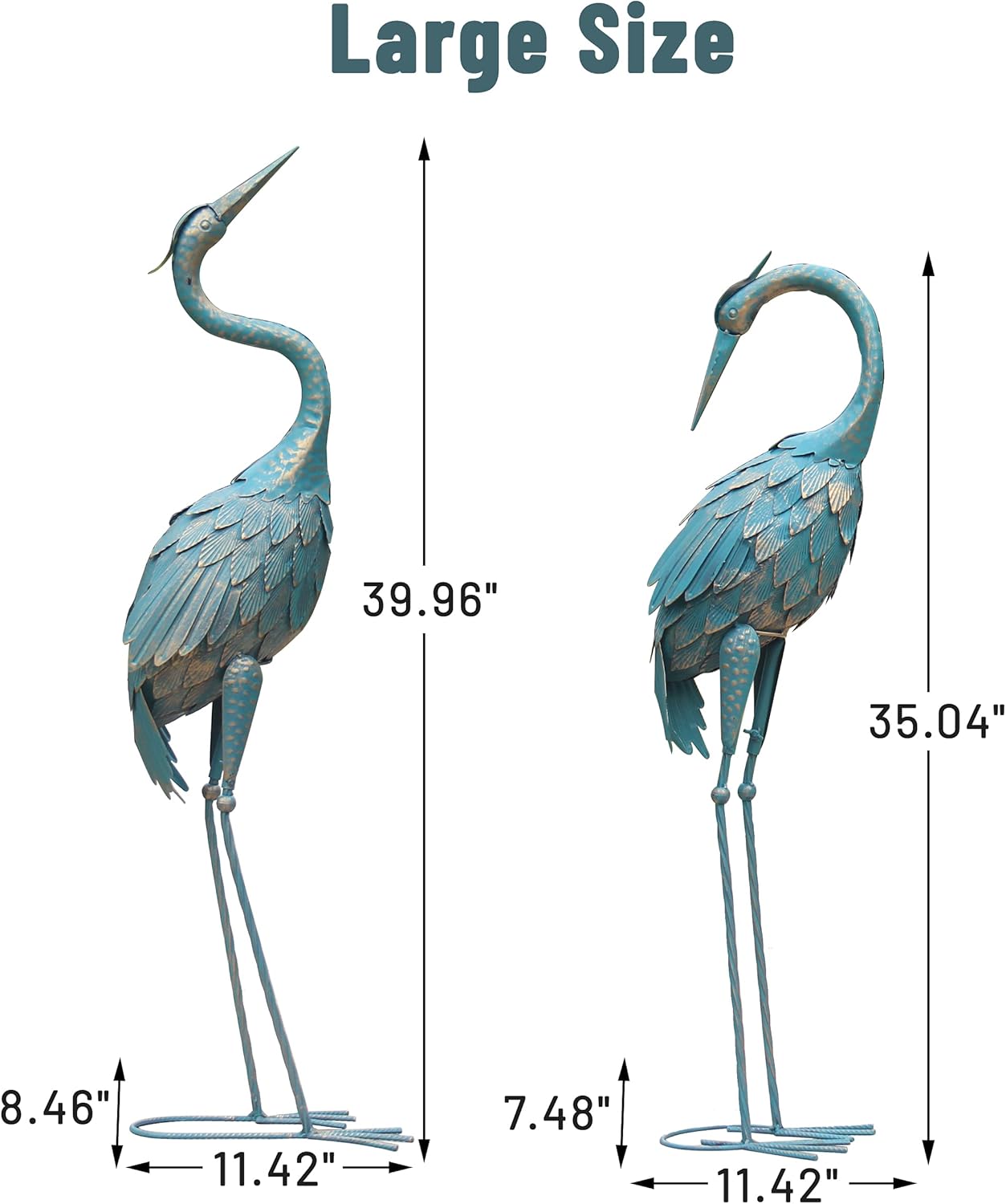 33-37 Inch Metal Crane Garden Statue Décor, 35-40 Inch Standing Garden Crane Statues, Outdoor Decoration for Yard Pond Lawn Backyard Pool