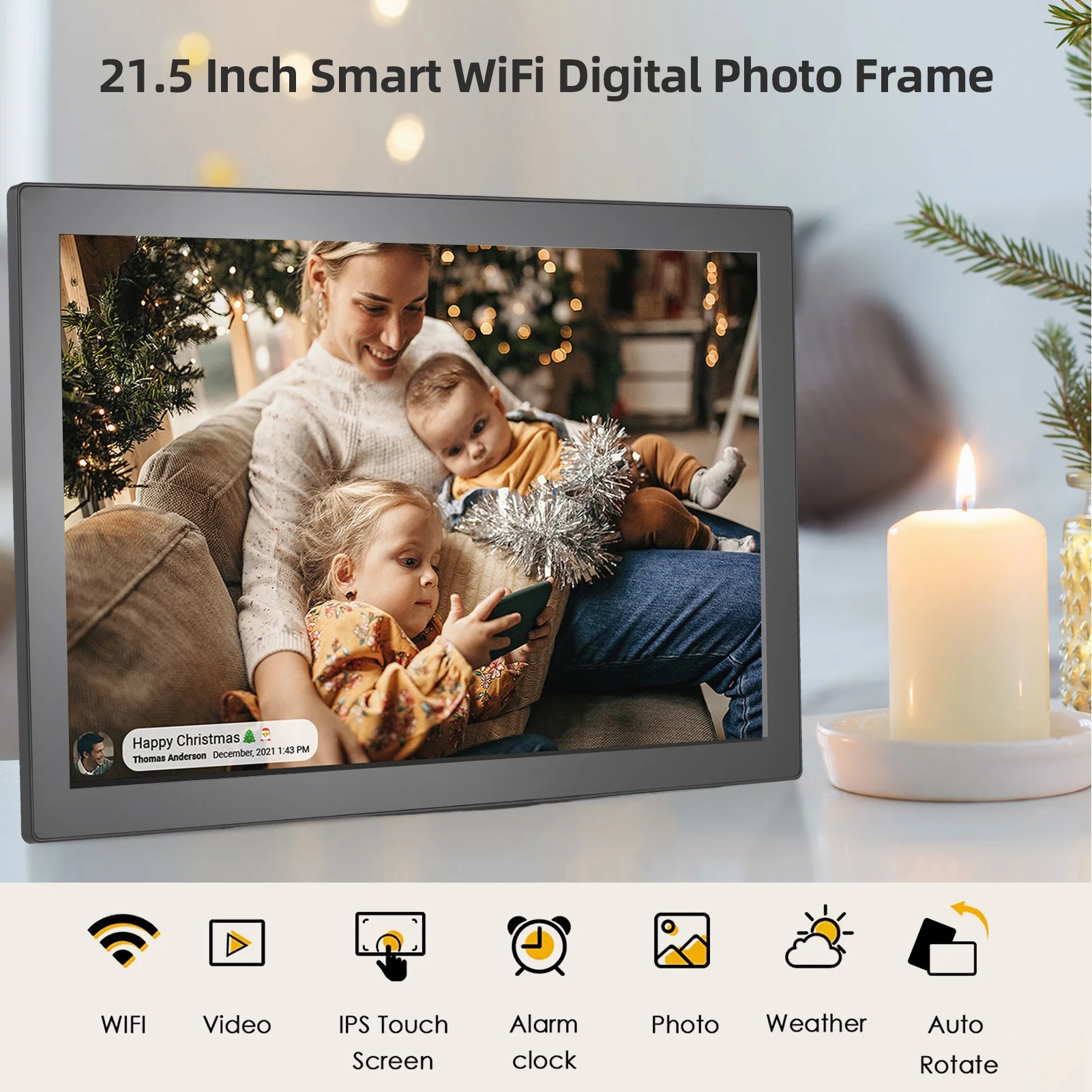 Dcenta 21.5-Inch WiFi Digital Picture Frame with Cloud Storage, IPS Screen, and APP Control, Share Photos Instantly