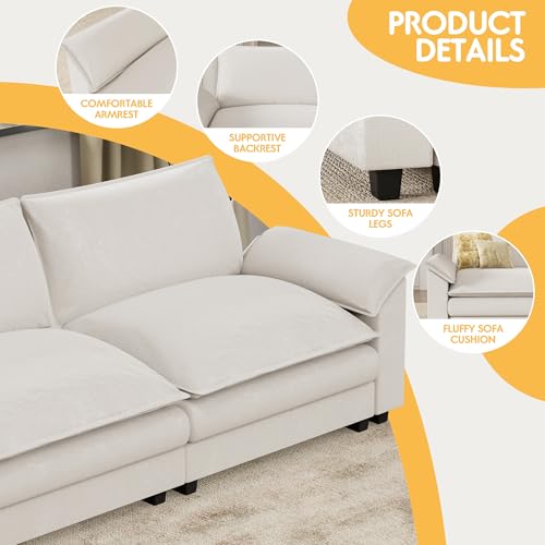 Homall 119" Modular Sectional Sofa, L Shaped Sofa Couch with Reversible Ottoman, DIY Combination Chenille Deep 3-Seat Cloud Couch for Living Room
