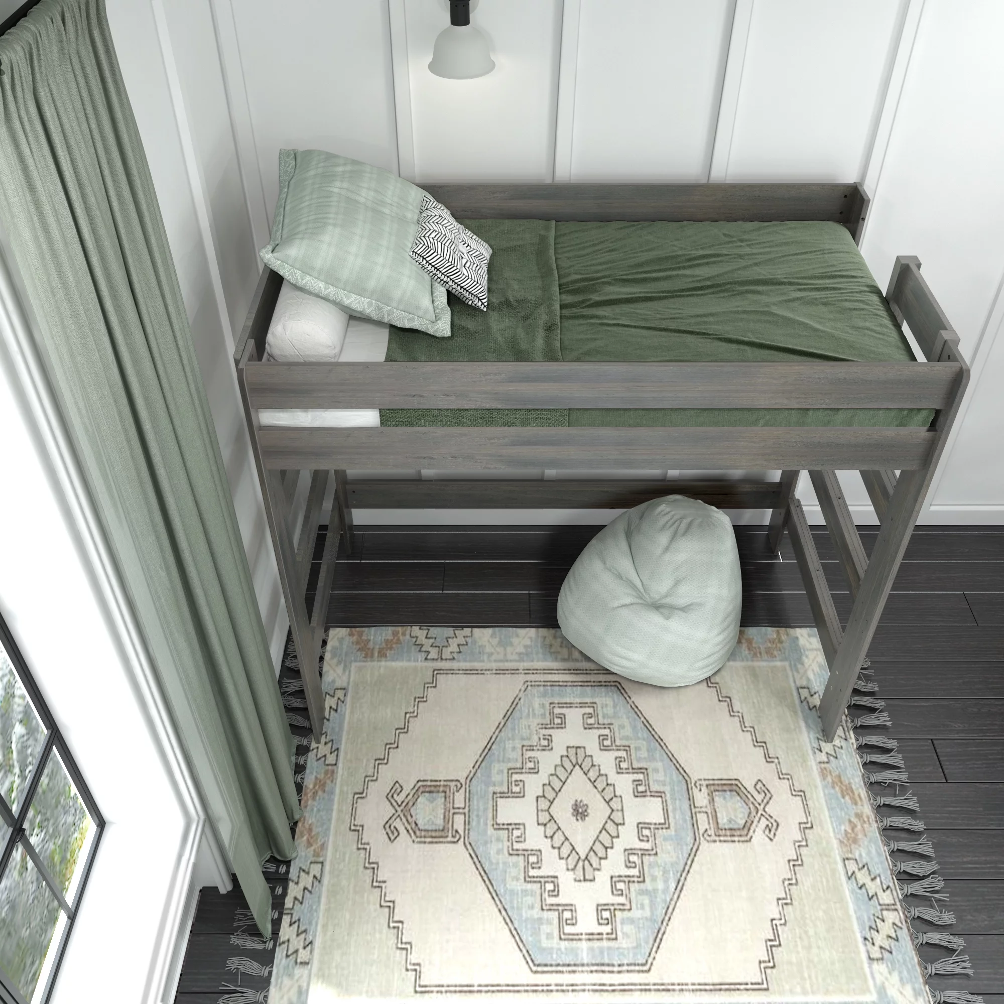Max & Lily Modern Farmhouse High Loft Bed, Solid Wood Twin Loft Bed Frame for Kids, Driftwood