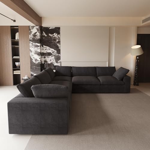 160.6" Cloud Couch Modular Sectional Sofa for Livingroom,Oversized Convertible Sofa with Storage Ottomans,6 Seat Wide Couches