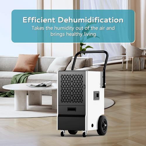 EUHOMY 160 Pints Commercial Dehumidifier for Basement,Large Dehumidifier for Basement With Drain Hose,Timer and 4 Wheels