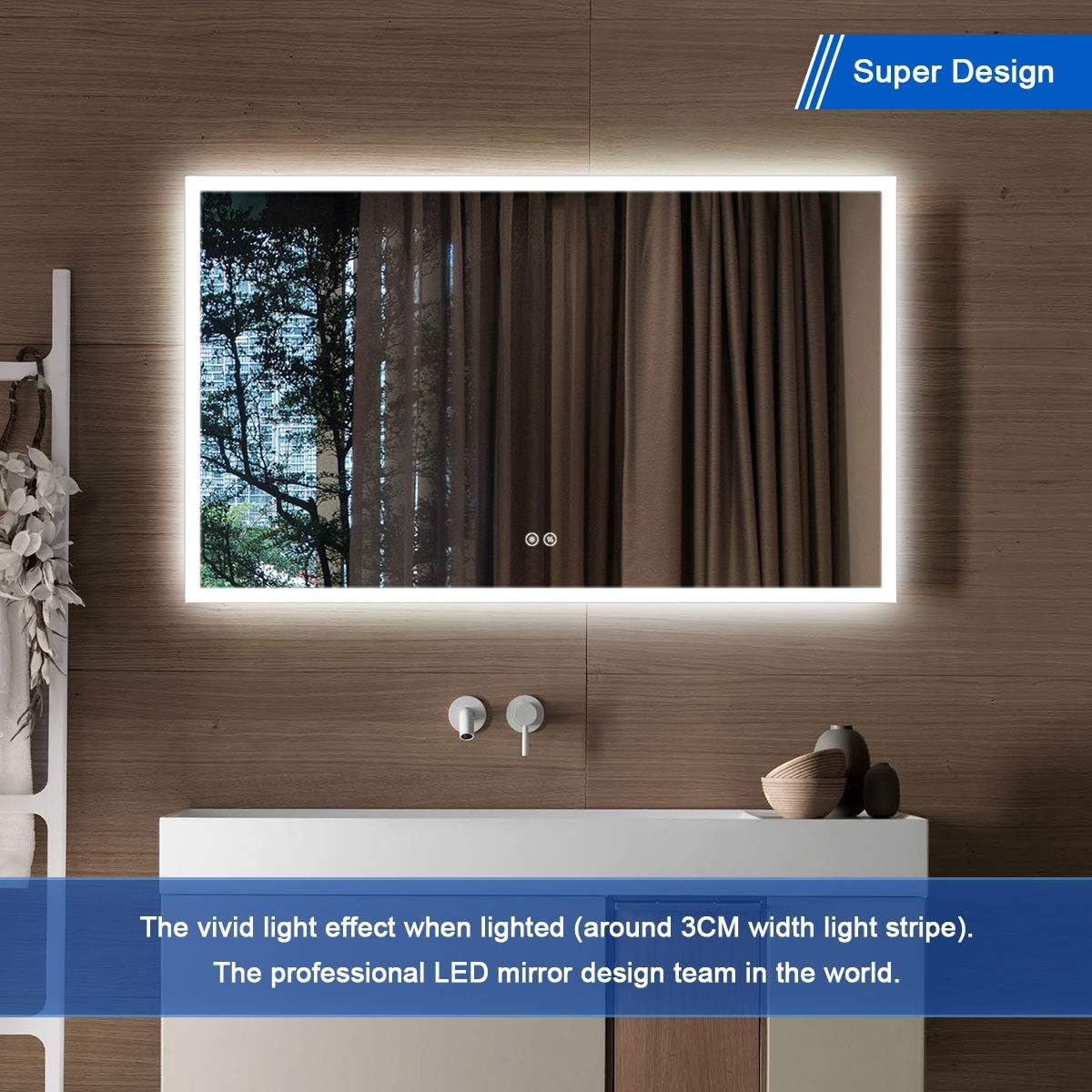Dimmable LED Bathroom Mirror with Anti-Fog Function, 36x28 in Vertical & Horizontal Mount Illuminated Mirror with Touch Button, CRI>90