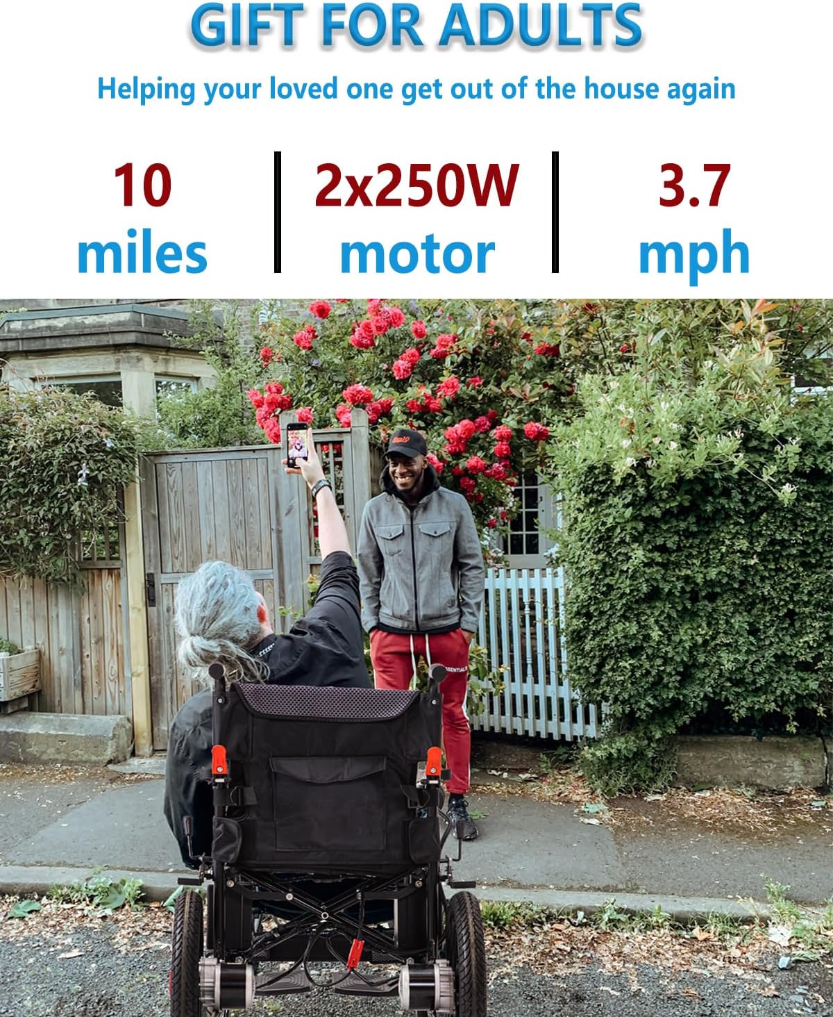 Electric Wheelchairs for Adults Lightweight Foldable Motorized Wheelchair for Senior, 500W Motors Power Wheelchair Support 330lbs