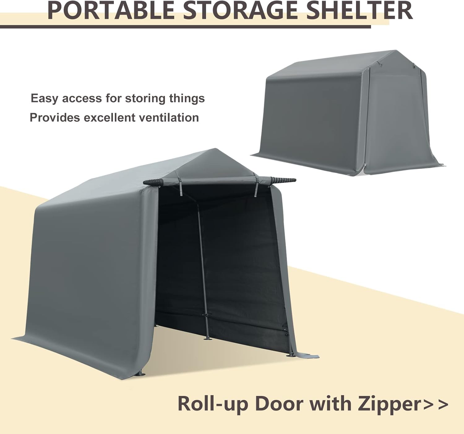 Gardesol Storage Shelter, 6x8 ft Portable Shed Outdoor Carport with Roll-up Zipper Door, Waterproof and UV Resistant Outdoor Storage Shed for Bike