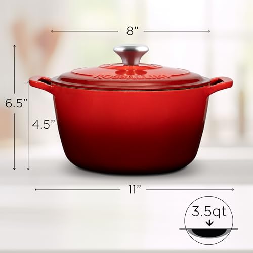 Signature Enameled Cast Iron Dutch Oven, Non-Stick Serving Pot with Tight Fitting Lid for Perfect Roasting, Baking, Sauteing