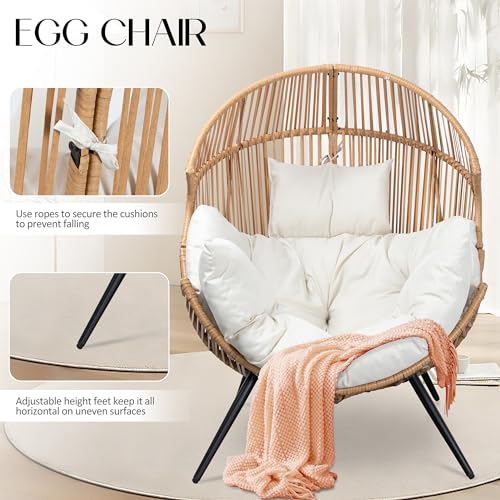 JAMFLY Egg Chair Wicker Outdoor Chairs, Oversized Patio Chair Oversized Lounger Chair with Cushion for Indoor Living Room, Bedroom