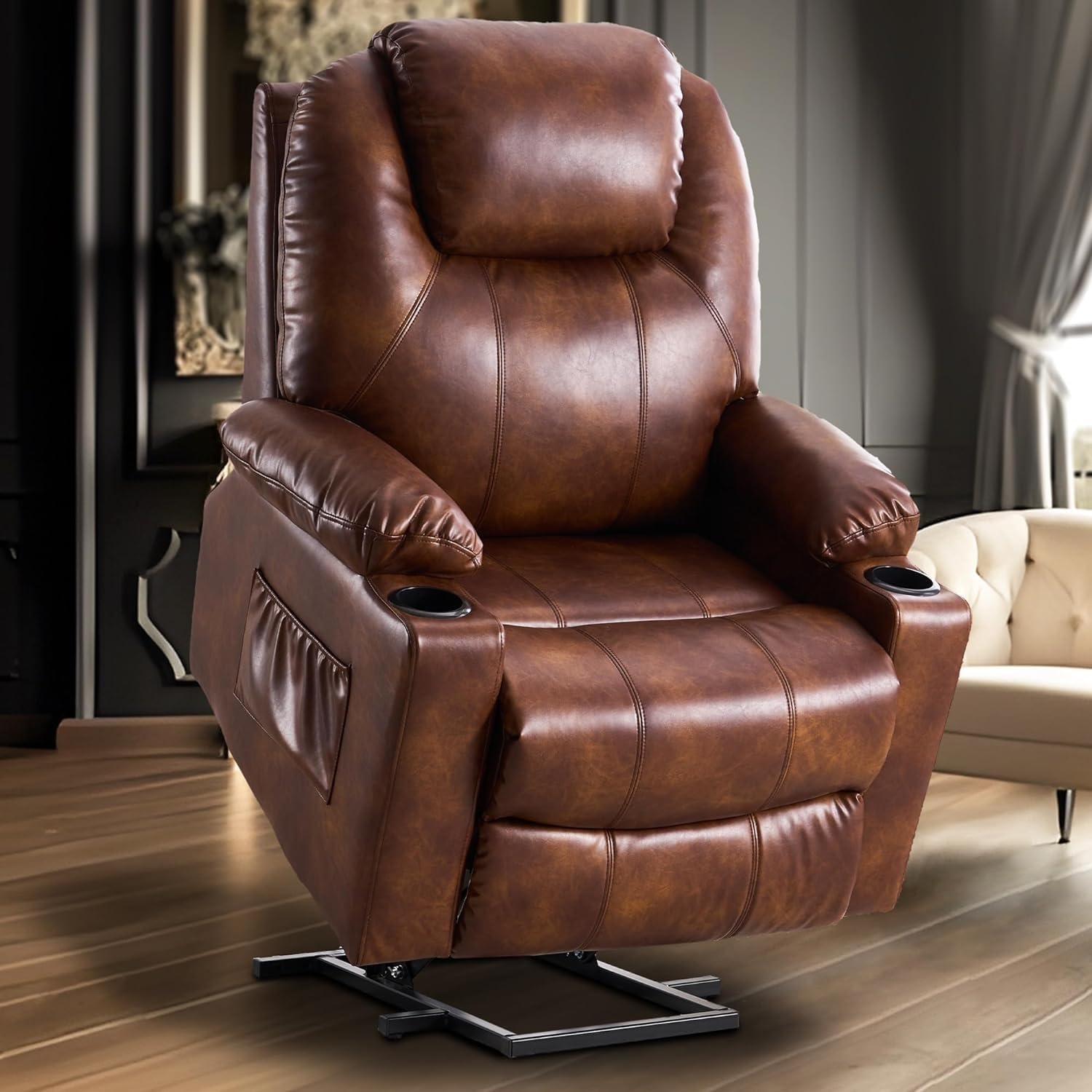 Power Lift Recliner Chair with Massage and Heat for Elderly, Microfiber PU Leather Electric Lift Recliner Chairs for Seniors Home Living Room