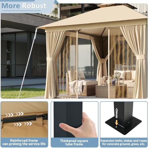 Aoxun 10'x12' Outdoor Patio Gazebo, Heavy Duty Party Tent with Wind-Resistant Ropes
