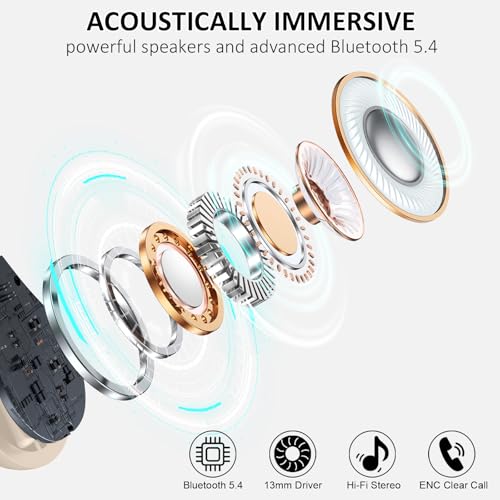 Wireless Earbuds, Bluetooth 5.4 Headphones Sports, 50H Playback Over-Ear buds with ENC Noise Cancelling Mic