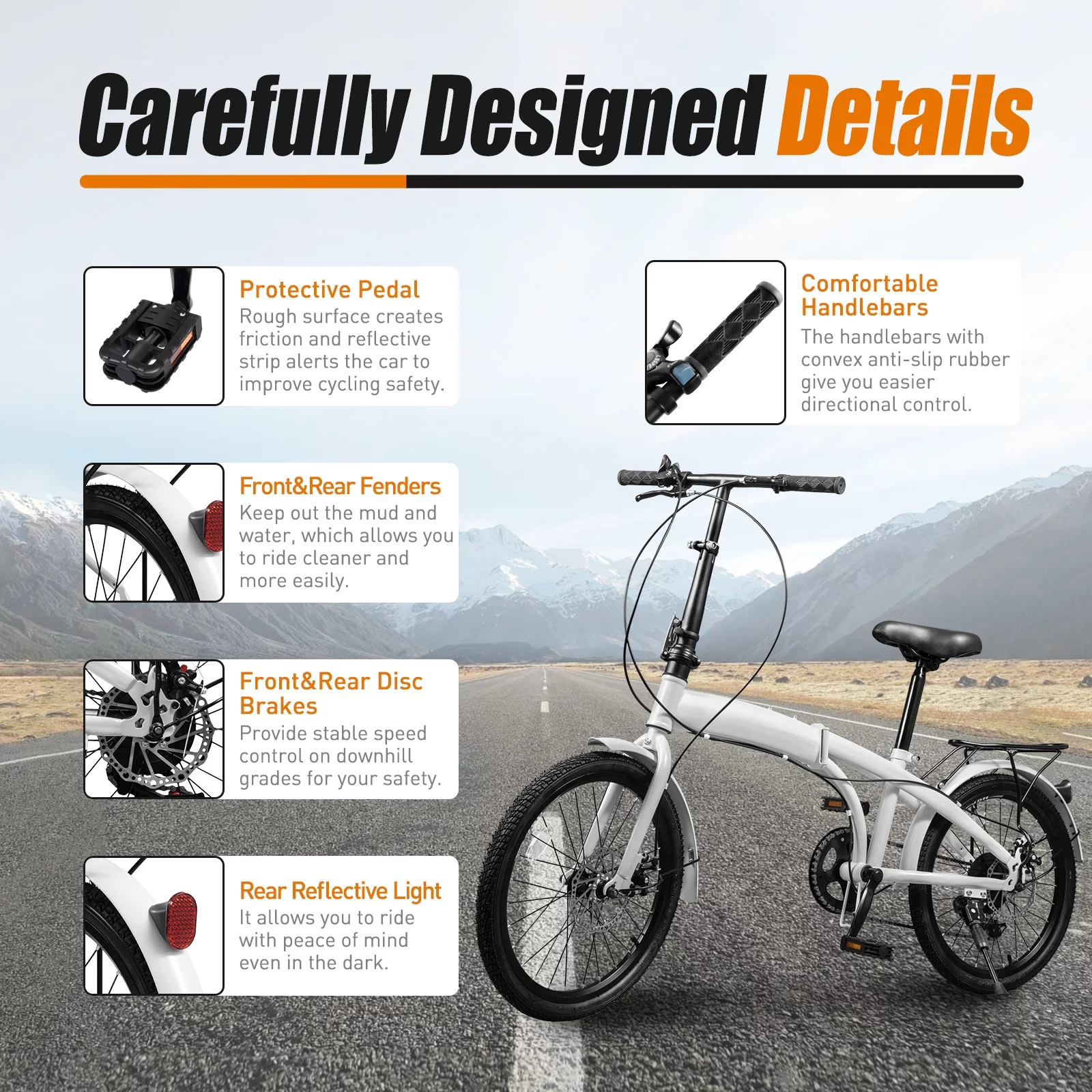 20-inch Wheels 7 Speed Folding Bike Compact High Carbon Steel Urban Commuter Bicycle for Unisex Adult White Streamline - Radiant Selections